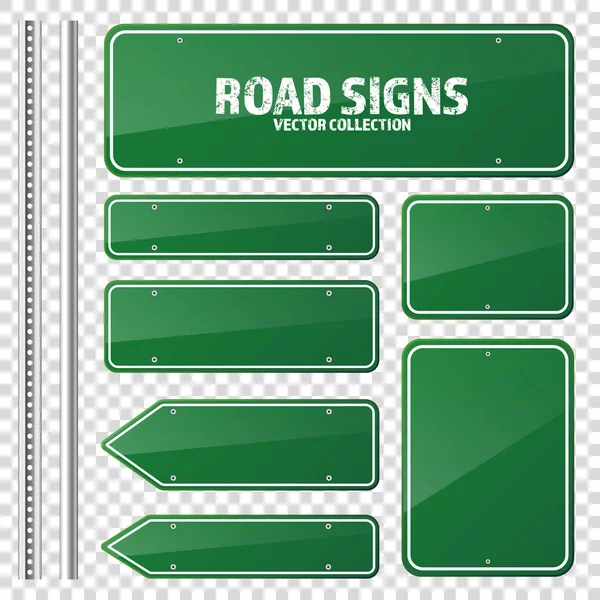 Road green traffic sign. Blank board with place for text.Mockup. Isolated information sign. Direction. Vector illustration. — Stock Vector