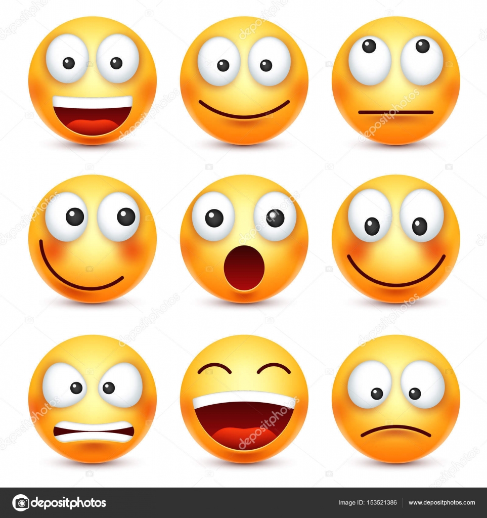 Smiley emoticon vector character face set. Smileys cute faces