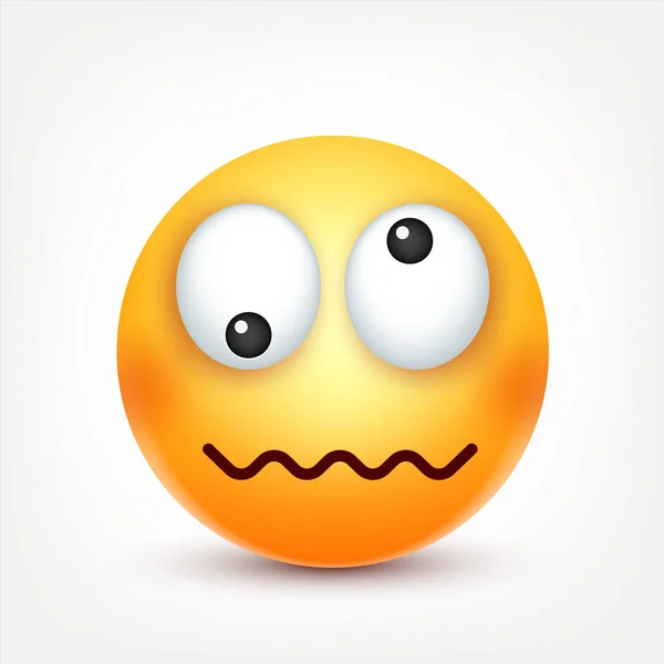 Sorridente, pazza emoticon. Faccia gialla con emozioni. Espressione facciale. 3D emoji realistico. Personaggio divertente dei cartoni animati. Icona web. Illustrazione vettoriale . — Vettoriale Stock