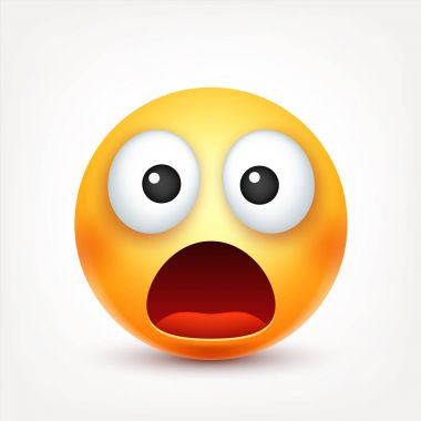 Gülümseyen ifade. Sarı yüz duygularla. Yüz ifadesi. 3D gerçekçi emoji. Komik çizgi film karakteri. Ruh hali. Web simgesi. Vektör çizim.