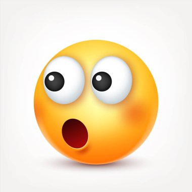 Smiley, üzgün ifade. Sarı yüz duygularla. Yüz ifadesi. 3D gerçekçi emoji. Komik çizgi film karakteri. Ruh hali. Web simgesi. Vektör çizim.
