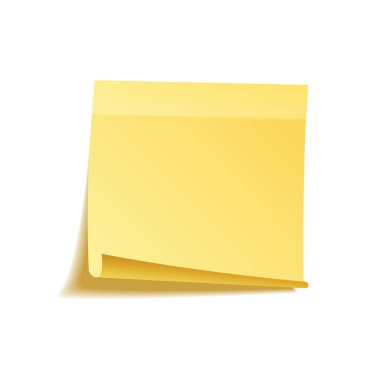 Yapışkan notu üzerinde şeffaf arka plan izole gölge ile. Sarı kağıt. Notepaper iletide. Hatırlatma. Vektör çizim.