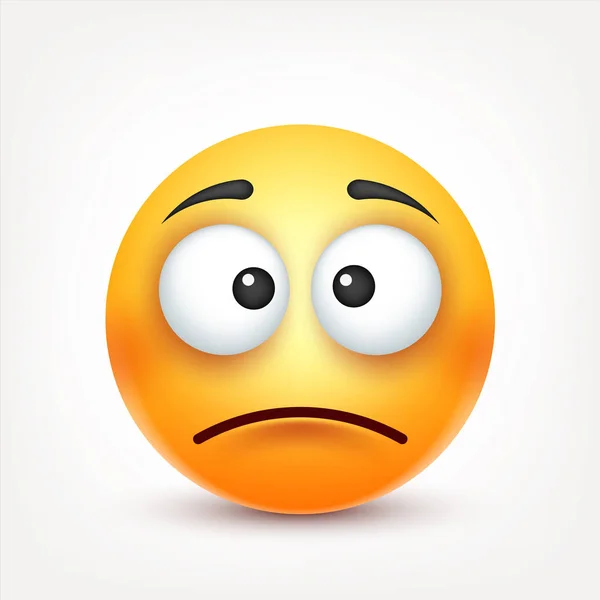 Smiley,sad emoticon. Yellow face with emotions. Facial expression. 3d realistic emoji. Funny cartoon character.Mood. Web icon. Vector illustration. — Stock Vector
