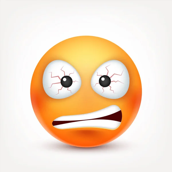 Smiley, arg, ledsen, djävulen smiley. Redface med känslor. Ansiktsuttryck. 3D realistiska emoji. Rolig tecknad karaktär. Humör. Web-ikonen. Vektorillustration. — Stock vektor