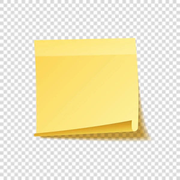Стиснутая нота с тенью на прозрачном фоне. Желтая бумага. Сообщение в блокноте. Напоминание. Векторная иллюстрация . — стоковый вектор