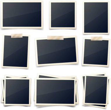 Oyulmuş iki taraf, çerçeve, film eski fotoğraf kartı. Retro, vintage fotoğraf gölge ile. Dijital anlık görüntü, görüntü. Fotoğraf sanat. Şablon veya mockup tasarım için. Vektör çizim şeffaf arka plan üzerinde.
