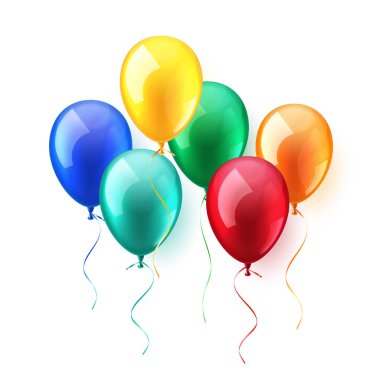 İzole gerçekçi renkli parlak uçan hava balonları ayarlayın. Doğum günü partisi. Ribbon.Celebration. düğün ya da Anniversary.Vector illüstrasyon.