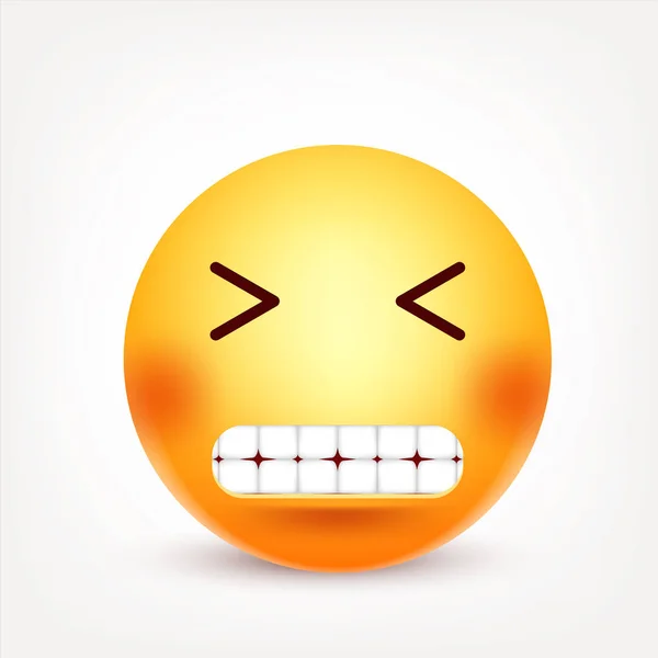 Smiley, happy emoticon. Yellow face with emotions. Facial expression. 3d realistic emoji. Funny cartoon character.Mood. Web icon. Vector illustration.