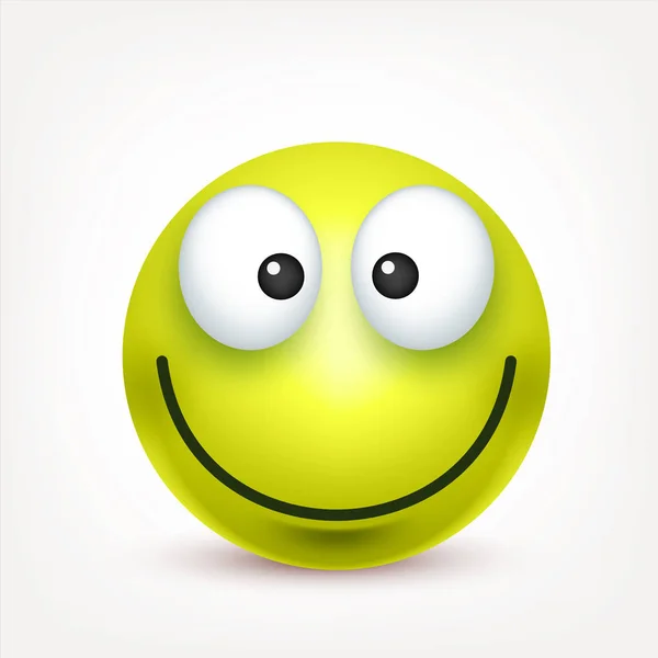 Emotikon szczęśliwy smiley, zielony. Żółta twarz z emocjami. Wyraz twarzy. 3D realistyczne emoji. Zabawnych kreskówek. Nastrój. Ikony www. Ilustracja wektorowa. — Wektor stockowy