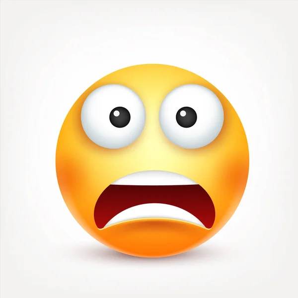 Smiley, scared emoticon. Yellow face with emotions. Facial expression. 3d realistic emoji. Funny cartoon character.Mood. Web icon. Vector illustration.