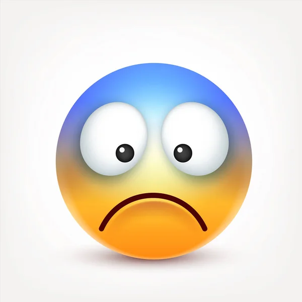 Smiley, sad emoticon. Yellow face with emotions. Facial expression. 3d realistic emoji. Funny cartoon character.Mood. Web icon. Vector illustration. — Stock Vector