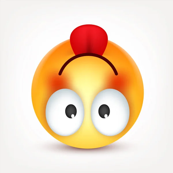 Smiley, emoticon feliz com a língua. Cara amarela com emoções. Expressão facial. 3d emoji realista. Caráter engraçado dos desenhos animados.Humor. Ícone Web. Ilustração vetorial . —  Vetores de Stock