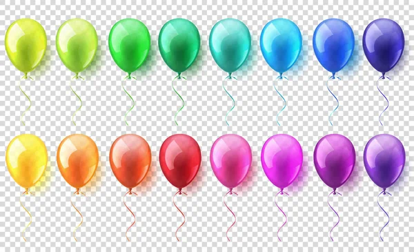 Transparante geïsoleerde realistische kleurrijke glanzende Flying lucht ballonnen instellen. De partij van de verjaardag. Ribbon.Celebration. bruiloft of Anniversary.Vector afbeelding. — Stockvector