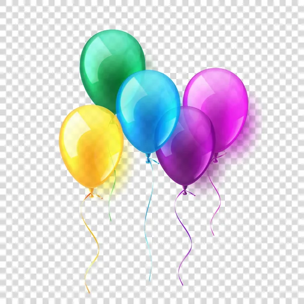 Transparente aislado realista colorido brillante vuelo aire globos conjunto. Fiesta de cumpleaños. Ribbon.Celebración. Boda o Aniversario.Vector Ilustración . — Archivo Imágenes Vectoriales