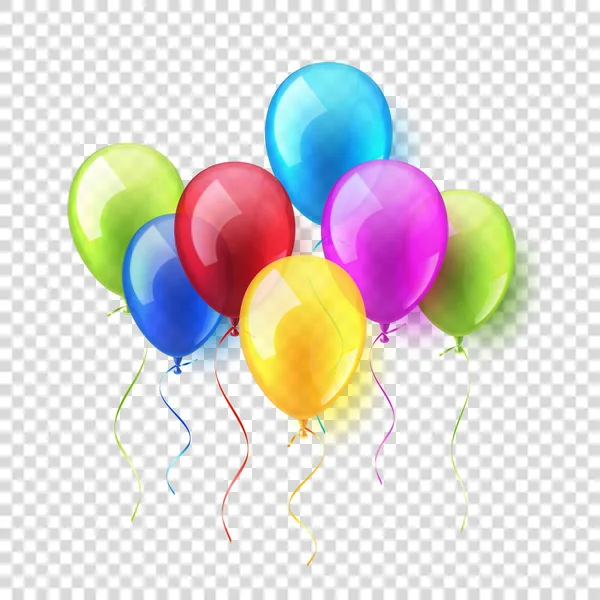 Transparente aislado realista colorido brillante vuelo aire globos conjunto. Fiesta de cumpleaños. Ribbon.Celebración. Boda o Aniversario.Vector Ilustración . — Archivo Imágenes Vectoriales