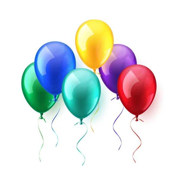 Aislado realista colorido brillante vuelo globo conjunto. Fiesta de cumpleaños. Ribbon.Celebración. Boda o Aniversario.Vector Ilustración . — Archivo Imágenes Vectoriales