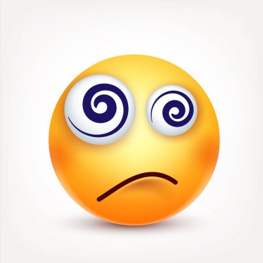 Gülen, ifade. Sarı yüz duygularla. Yüz ifadesi. 3D gerçekçi emoji. Komik çizgi film karakteri. Ruh hali. Web simgesi. Vektör çizim.