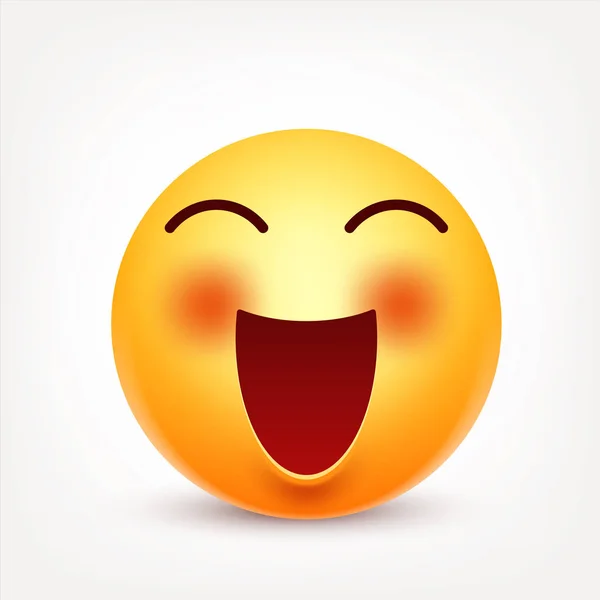 Smiley, uttryckssymbol. Gula ansikte med känslor. Ansiktsuttryck. 3D realistiska emoji. Rolig tecknad karaktär. Humör. Web-ikonen. Vektorillustration. — Stock vektor