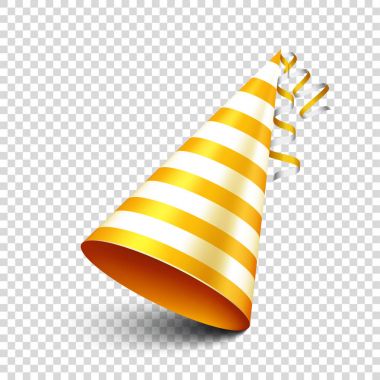 Kurdele ile parti parlak şapka. Tatil dekorasyon. Celebration.Birthday.Vector resimde saydam arka plan üzerinde.