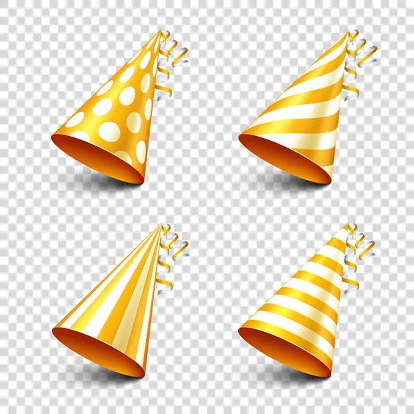 Party shiny hat with ribbon. Holiday decoration.Celebration.Birthday.Vector illustration on transparent background. Set. — Stock Vector