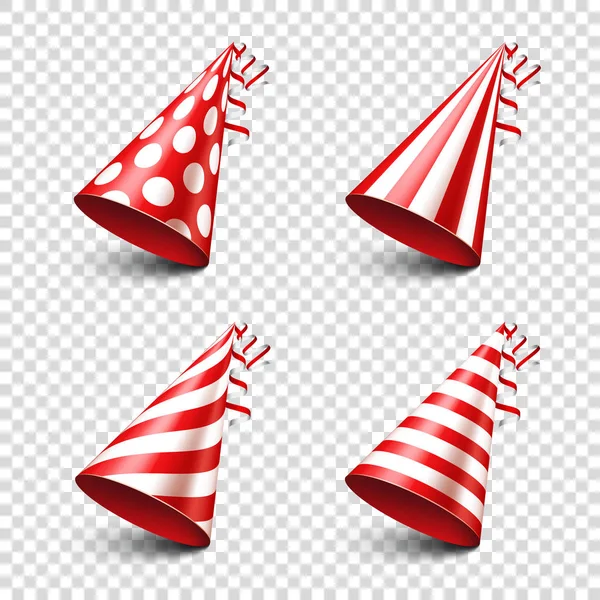 Party shiny hat with ribbon. Holiday decoration.Celebration.Birthday.Vector illustration on transparent background. Set. — Stock Vector