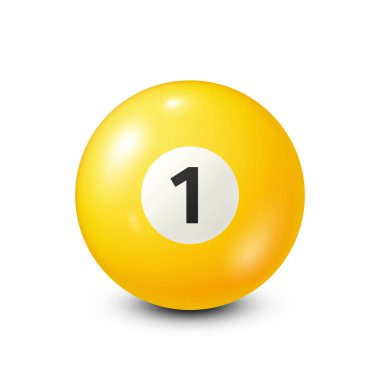 Bilardo, sarı havuz topu ile sayı 1.Snooker. Beyaz arka plan. Vektör çizim.