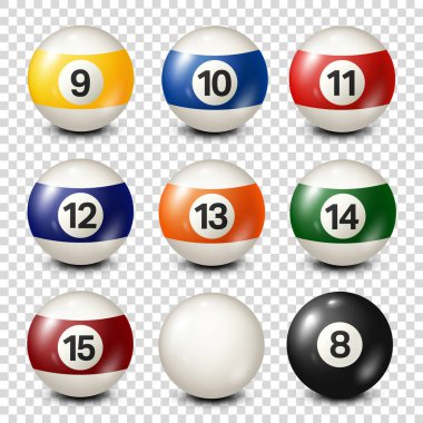 Bilardo, havuz topları koleksiyonu. Snooker. Saydam arka plan. Vektör çizim.