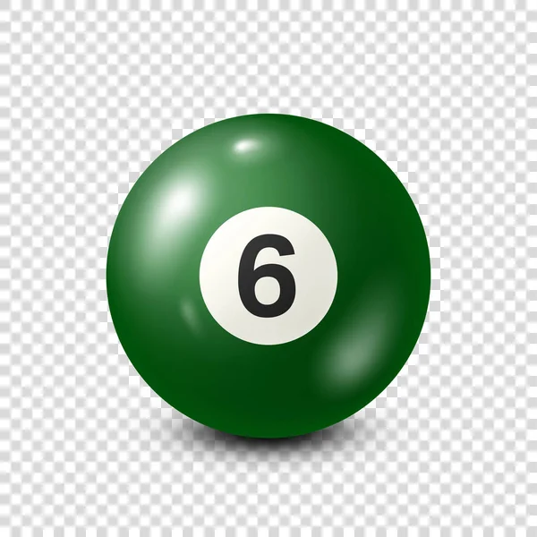 Biljart, groene zwembad bal met nummer 6.Snooker. Transparante achtergrond. Vectorillustratie. — Stockvector