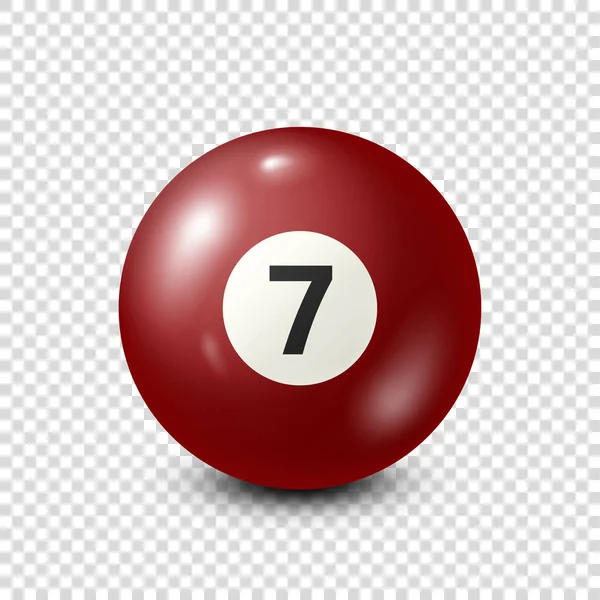 Biljart, rode zwembad bal met nummer 7.Snooker. Transparante achtergrond. Vectorillustratie. — Stockvector