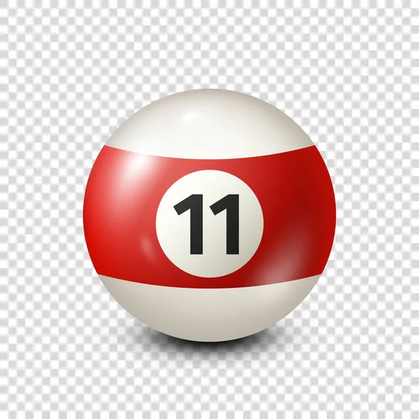 Billar, bola de billar roja con número 11. Fondo transparente.Ilustración vectorial . — Vector de stock