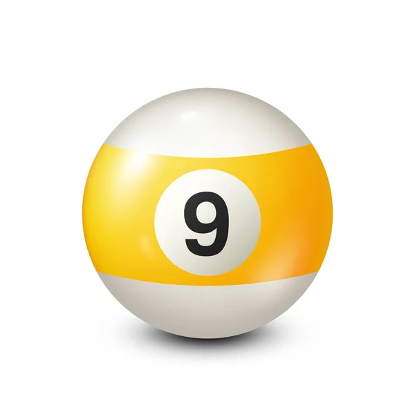 Biliardo, palla da biliardo gialla con numero 9.Snooker. Sfondo trasparente.Illustrazione vettoriale . — Vettoriale Stock