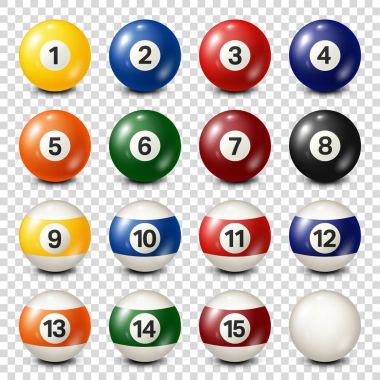 Bilardo, havuz topları koleksiyonu. Snooker. Saydam arka plan. Vektör çizim.