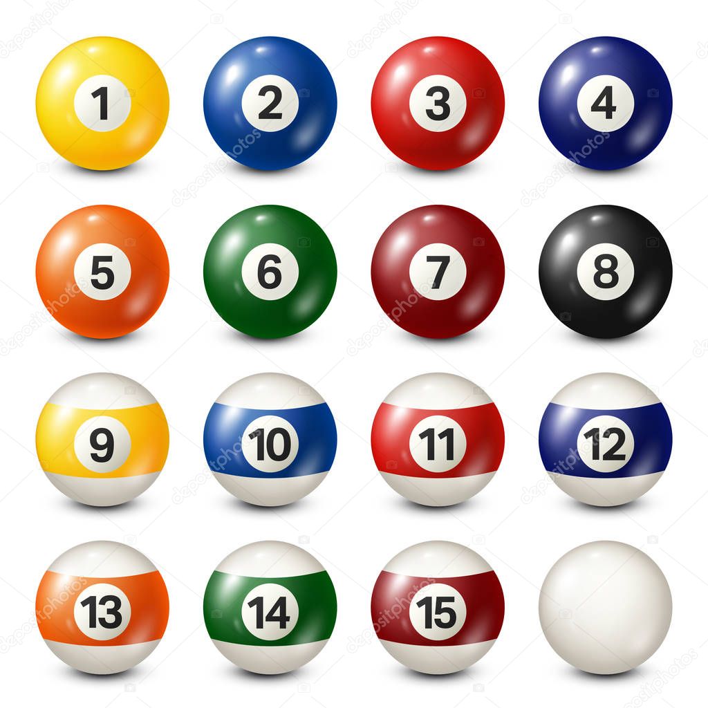 Billiard,pool balls collection. Snooker. White background. Vector illustration.