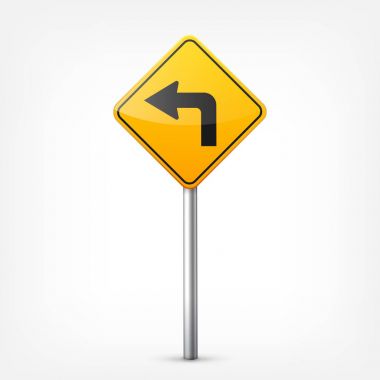 Yol sarı beyaz arka plan üzerinde izole toplama işaretleri. Yol trafik kontrolü. Lane kullanım. Bırak da verim. Düzenleyici işaretleri. Eğrileri ve döner.