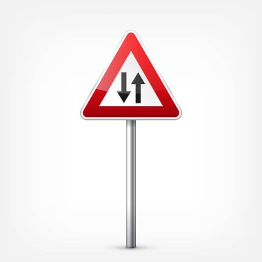 Yol kırmızı beyaz arka plan üzerinde izole toplama işaretleri. Yol trafik kontrolü. Lane kullanım. Bırak da verim. Düzenleyici işaretleri. Eğrileri ve döner.