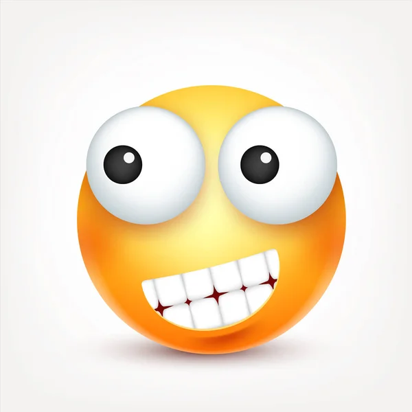 Smiley, émoticône. Visage jaune avec des émotions. Expression faciale. emoji réaliste 3d. Triste, heureux, visages en colère.Caractère de dessin animé drôle.Mood. Icône Web. Illustration vectorielle . — Image vectorielle
