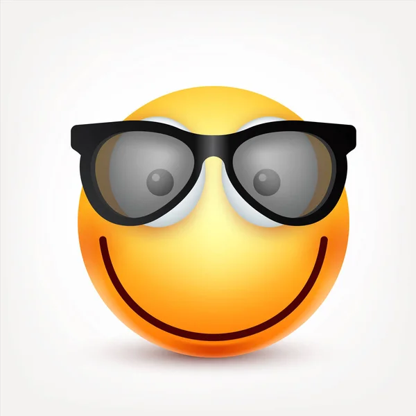 Smiley, uttryckssymbol. Gula ansikte med känslor. Ansiktsuttryck. 3D realistiska emoji. Ledsen, glad, arga ansikten. Rolig tecknad karaktär. Humör. Web-ikonen. Vektorillustration. — Stock vektor