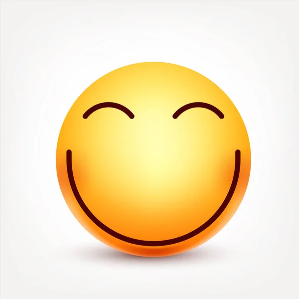 Sorridi, emoticon. Faccia gialla con emozioni. Espressione facciale. 3D emoji realistico. Volti tristi, felici, arrabbiati.Personaggio dei cartoni animati divertente.Mood. Icona web. Illustrazione vettoriale . — Vettoriale Stock
