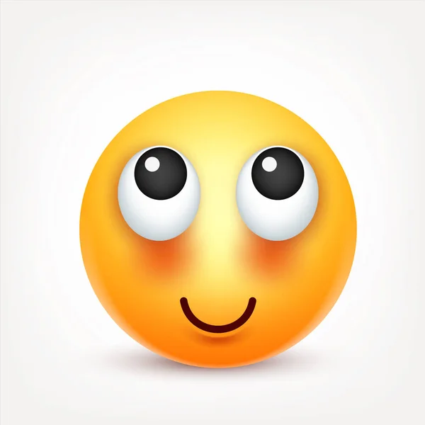 Sorridi, emoticon. Faccia gialla con emozioni. Espressione facciale. 3D emoji realistico. Volti tristi, felici, arrabbiati.Personaggio dei cartoni animati divertente.Mood. Icona web. Illustrazione vettoriale . — Vettoriale Stock