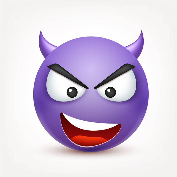 Смайли, смайлик. Желтое лицо с эмоциями. Выражение лица. Третий реалистичный смайлик. Sad, happy, angry faces.Funny cartoon character.Mood. Иконка. Векторная иллюстрация
.