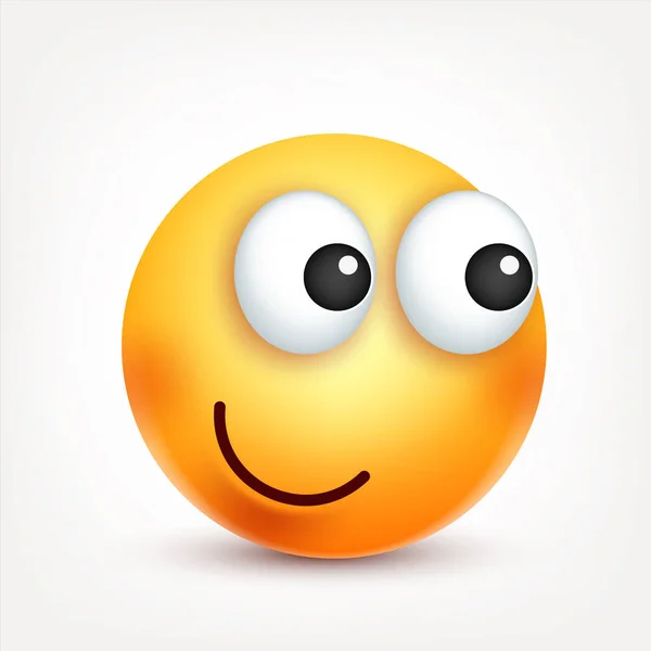 Sonriente, emoticono. Cara amarilla con emociones. Expresión facial. emoji realista 3d. Caras tristes, felices, enojadas.Personaje divertido de la historieta. Icono web. Ilustración vectorial . — Archivo Imágenes Vectoriales