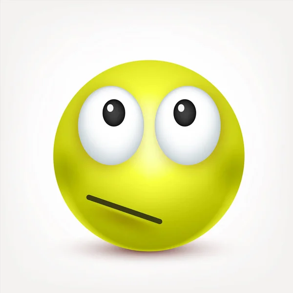 Sorridi, emoticon. Faccia gialla con emozioni. Espressione facciale. 3D emoji realistico. Volti tristi, felici, arrabbiati.Personaggio dei cartoni animati divertente.Mood. Icona web. Illustrazione vettoriale . — Vettoriale Stock