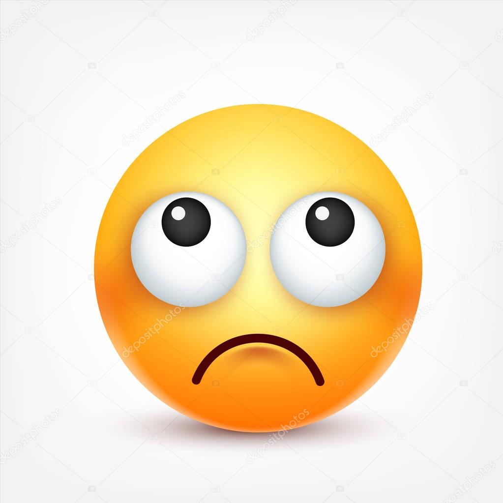 Vettoriale stockSorridi, emoticon. Faccia gialla con emozioni. Espressione  facciale. 3D emoji realistico. Volti tristi, felici, arrabbiati.Personaggio  dei cartoni animati divertente.Mood. Icona web. Illustrazione vettoriale .  di ©floral_set #159794576, image size:1023x1023