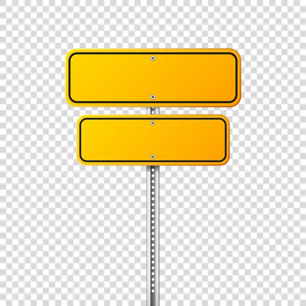 Panneau de signalisation jaune. Tableau blanc avec place pour le texte.Mockup. Panneau d'information isolé. Direction. Illustration vectorielle . — Image vectorielle