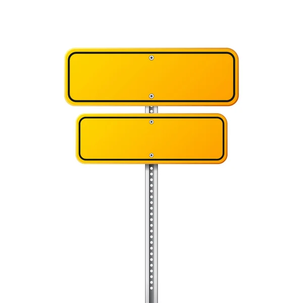 Gele verkeer verkeersbord. Leeg bord met plaats voor tekst. Mockup. Geïsoleerde informatiebord. Richting. Vectorillustratie. — Stockvector