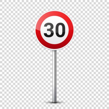Yol kırmızı şeffaf arka plan üzerinde izole toplama işaretleri. Yol trafik kontrolü. Lane kullanım. Bırak da verim. Düzenleyici işaretleri. Eğrileri ve döner. Hız sınırı.