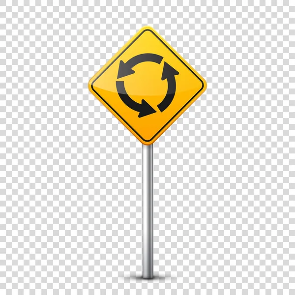 Сбор дорожных желтых знаков изолирован на прозрачном фоне. Дорожное движение регулируется полосой движения, остановка и уступка. Регуляторные знаки. Кривые и повороты . — стоковый вектор