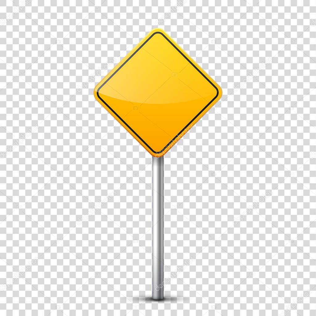 Road yellow signs collection isolated on transparent background. Road traffic control.Lane usage.Stop and yield. Regulatory signs. Curves and turns.