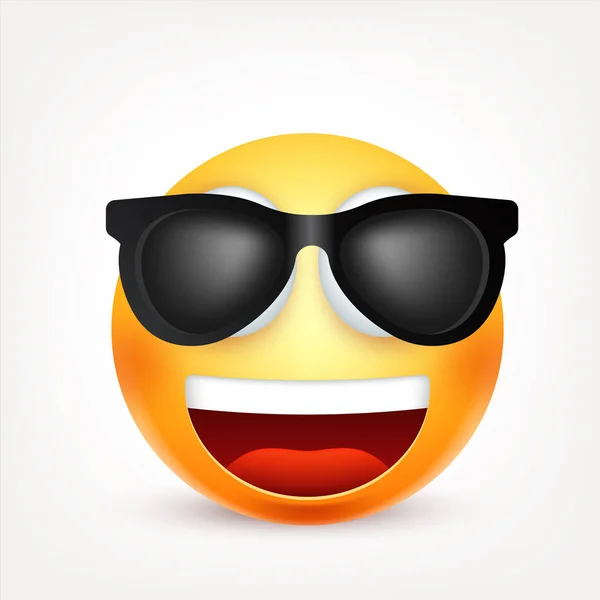 Smiley, uttryckssymbol. Gula ansikte med känslor. Ansiktsuttryck. 3D realistiska emoji. Ledsen, glad, arga ansikten. Rolig tecknad karaktär. Humör. Web-ikonen. Vektorillustration. — Stock vektor