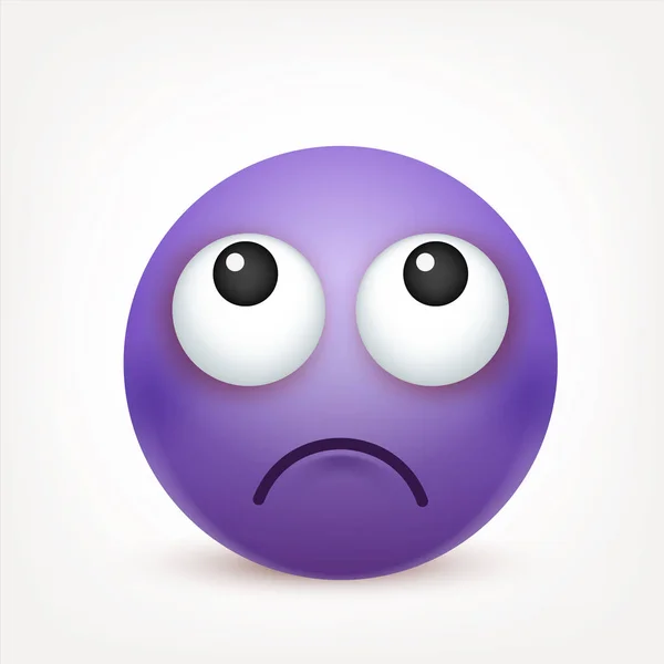 Sorridente, emoticon. Rosto violeta com emoções. Expressão facial. 3d emoji realista. Caras tristes, felizes, irritadas.Caráter engraçado dos desenhos animados.Humor. Ícone Web. Ilustração vetorial . —  Vetores de Stock